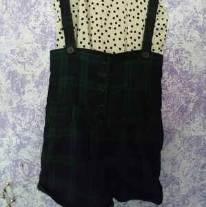 High Waisted Tartan Plaid Suspender Shorts